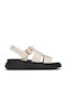 Leather Women's Flat Sandals in Beige Color