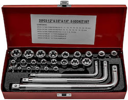 Καρυδάκια Torx με Καρέ Υποδοχής 1/4", 3/8", 1/2" Σετ 26τμχ Καρυδάκια Torx με Καρέ Υποδοχής 1/4", 3/8", 1/2" Σετ 26τμχ