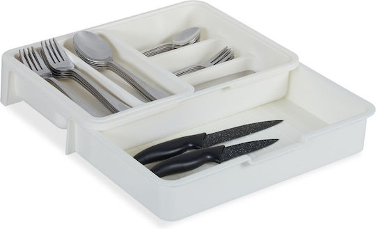 Relaxdays Tăvi Pentru Tacâmuri De Sertar Rabătabilă Din Plastic 31.5x23.5x6cm Albă