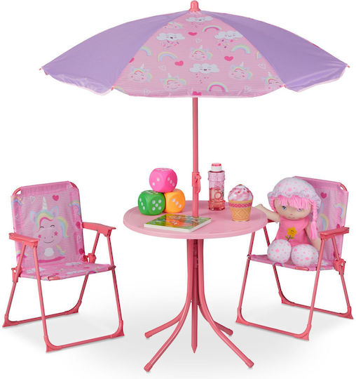 Kids Table Set with Chairs Made of Pink Plastic Relaxdays