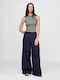 Dama Talie înaltă Tesatura Pantaloni Classic Navy Blue