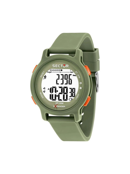 Sector Digital Men's Watch Battery with Green Rubber Strap