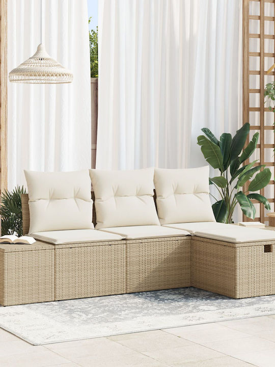Corner Sofa Outdoor Rattan with Pillows 55x62x69cm