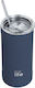 Lifegreen Glass Thermos Stainless Steel / Aluminum / Plastic BPA Free 500ml Straw Sapphire Blue with Straw