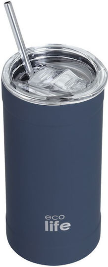 Lifegreen Glass Thermos Stainless Steel / Aluminum / Plastic BPA Free 500ml Straw Sapphire Blue with Straw