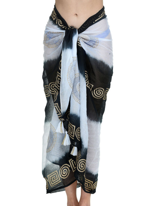 Miandmi Women's Beach Pareo – Gold Meander Black Scarf