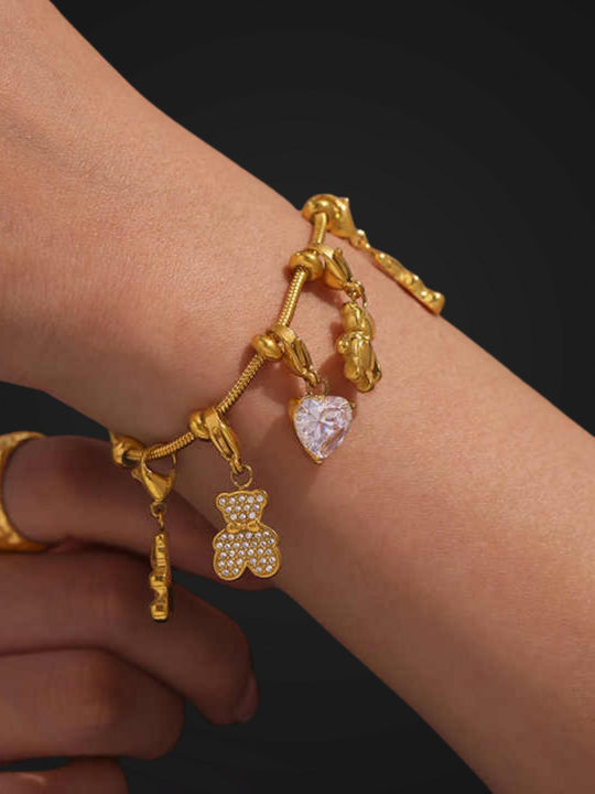 Women's Chain Bracelet with Heart Design in Gold Plated Stainless Steel Zircon 16cm