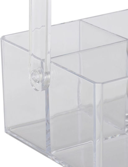 Organizator birou 4 compartimente cu mâner din plastic transparent 18.5 X 25.5 X 13.5 cm