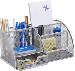 Metal Desk Organizer 6 Compartments Drawer Silver 12.5 x 27.5 x 14 Cm
