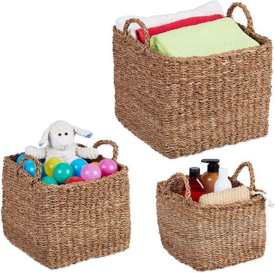 Relaxdays Plastic Storage Box with Lid Brown 3pcs