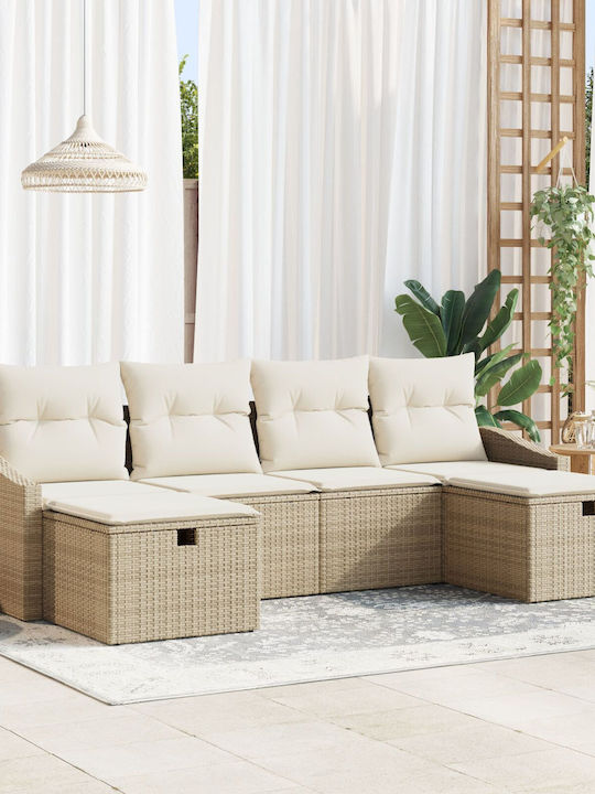 Corner Sofa Outdoor Rattan with Pillows 55x62x69cm