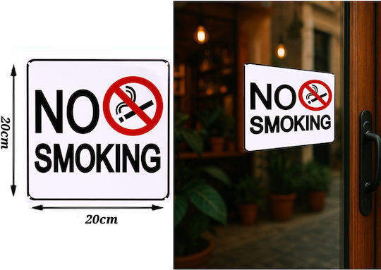 Αυτοκόλλητη Μεταλλική Πινακίδα "no Smoking" Απαγορευτικό Σήμα 20x20cm