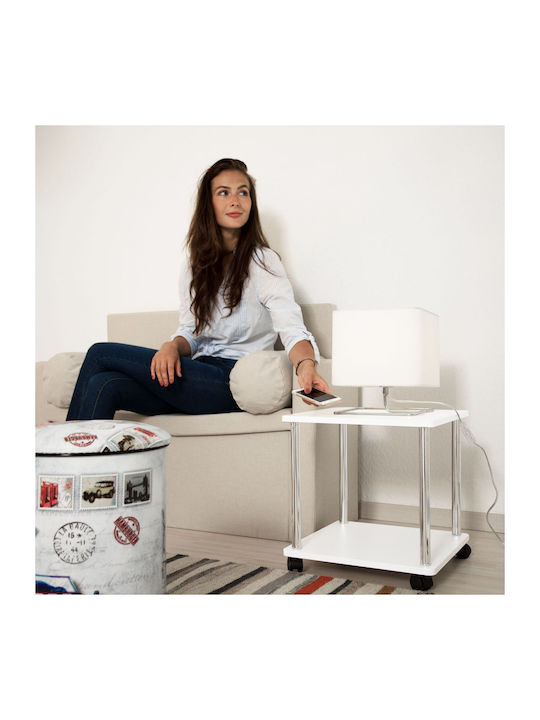 Rectangular Măsuță auxiliară Din lemn cu Roți White L41.5xW40xH40cm.