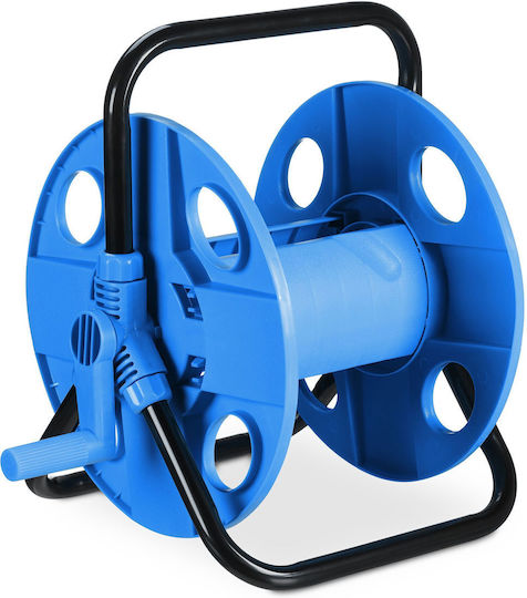 Relaxdays Hose Reel with Handle and Rolling Metal Frame in Blue and Black