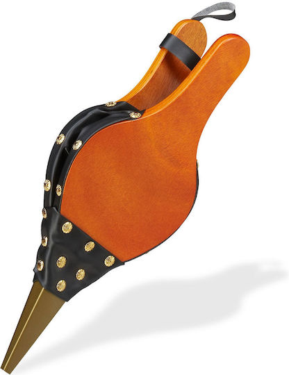 Suflantă manuală pentru grătar, șemineu, design rustic, lemn MDF, piele ecologică, 4 x 16 x 39 cm