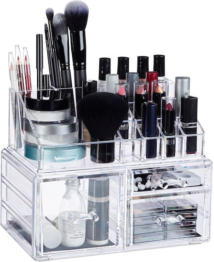 Relaxdays Organizator Cosmetice Cu Sertare Și Separatoare Transparent 23.5x18.5x14cm