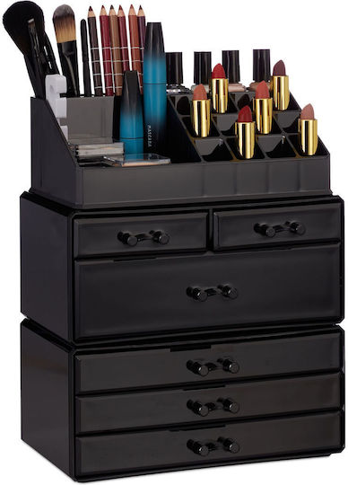 Relaxdays Organizator Cosmetice Cu 6 Sertare Negru 29x23.5x14cm