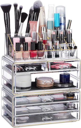 Relaxdays Stand De Organizare Cosmetice Cu Niveluri Transparent 29x23.5x14cm