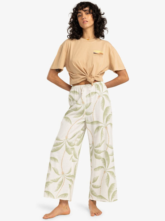 Beach Spirit Damen Stoff Hose mit Gummizug Schlaghose Salt Crystal