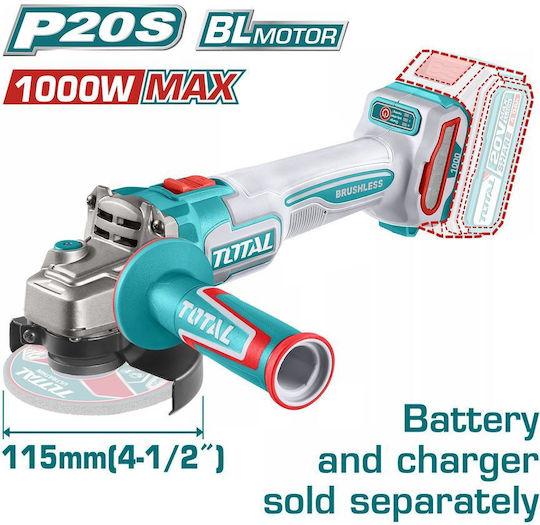 Total TAGLI27153 Grinder 115mm Battery Brushless with Speed Control 20V Solo