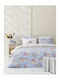 Nima Sheet Sets Queen with Elastic 160x200+32cm. Blume Light Blue, Salmon 4pcs