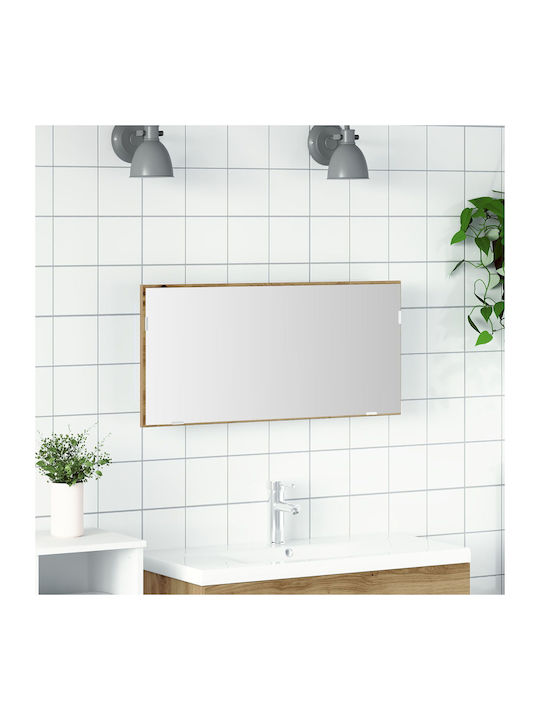 vidaXL Правоъгълена Банско Огледало LED с Шкаф 80x37см Кафяв