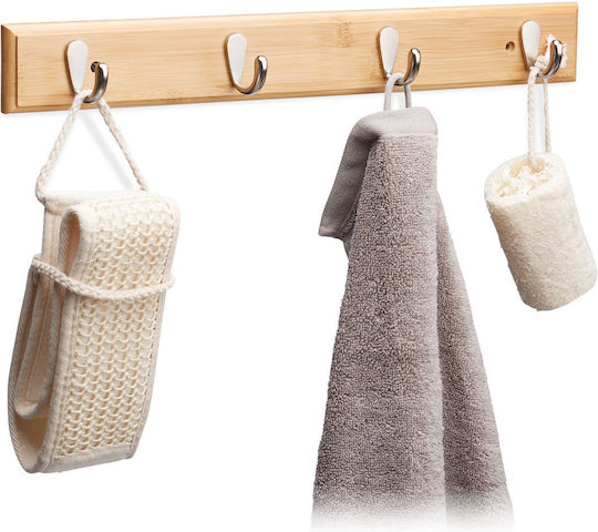 Cuier de perete cu 4 cârlige din bambus Dimensiuni 6 X 48,5 X 5 Cm Relaxdays Cuier de perete cu 4 cârlige din bambus Dimensiuni 6 X 48,5 X 5 Cm Relaxdays