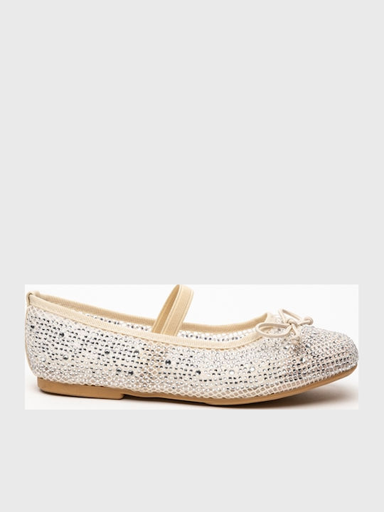 Kids Ballerinas with Hoop & Loop Closure Beige