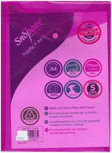 Snopake A4 Translucent Pink Button Folder 24x33