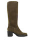 Suede Medium Heel Women's Boots Khaki