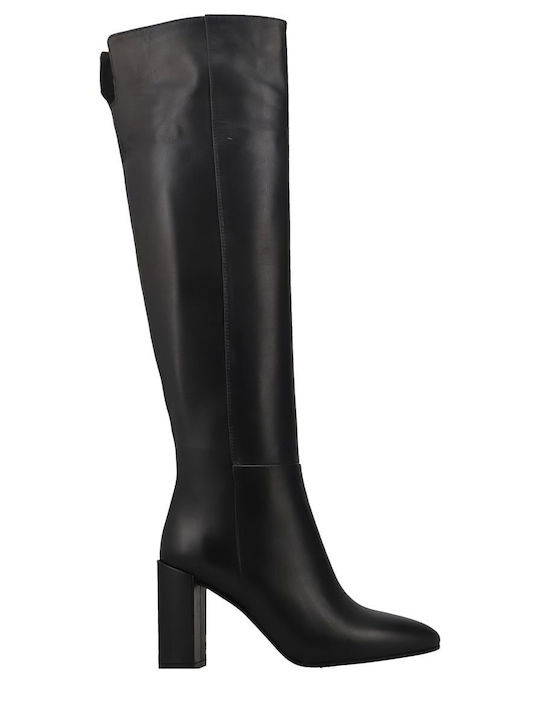 Leder Damenstiefel mit hohem Absatz Schwarz