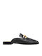 Flat Leather Mules in Black Color