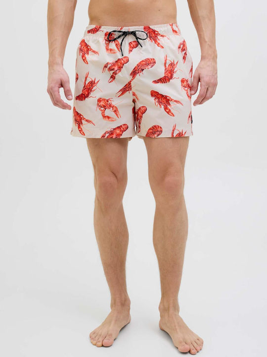 Jack & Jones Ανδρικό Μαγιό Σορτς Κρεμ με Σχέδια