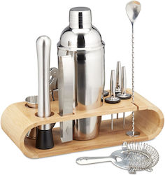 Professionelles Cocktail-Set Relaxdays Edelstahl Bambusständer 11-teilig Professionelles Cocktail-Set Relaxdays Edelstahl Bambusständer 11-teilig