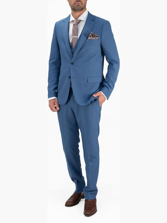 Men's Summer Suit with Vest Regular Fit Blue