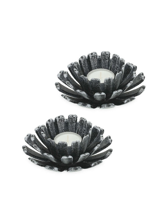 Set 2 Kerzenhalter Blumenform Silber Schwarz Maße 6 x 13,5 cm Relaxdays