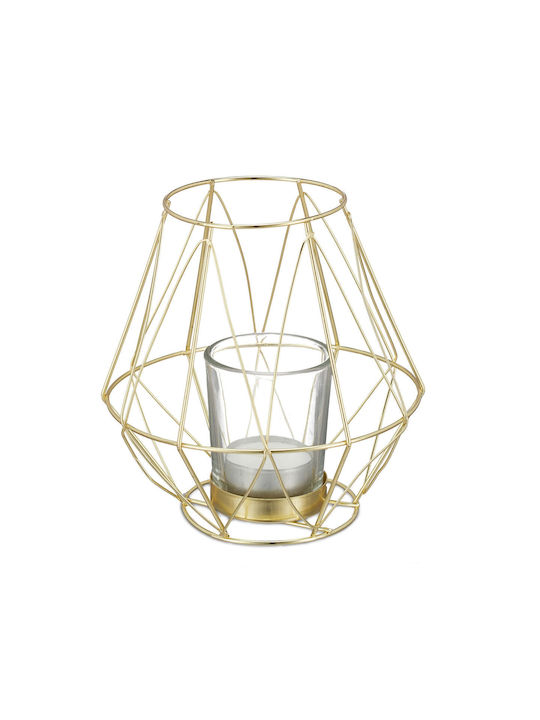 Suport pentru lumânări din sticlă și fier, culoare aurie, dimensiuni 14 x 14 cm Relaxdays