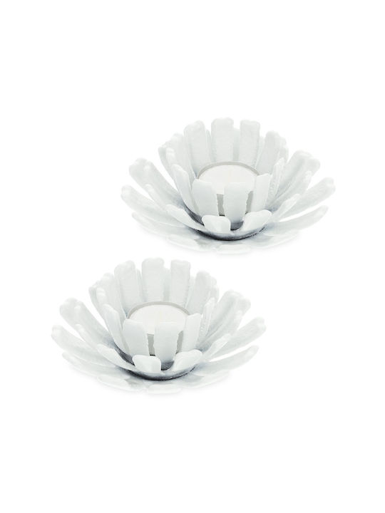 Set 2 suporturi pentru lumânări în formă de floare, alb, dimensiuni 6 x 13,5 cm Relaxdays