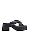 Leather Mules with Chunky Low Heel in Black Color