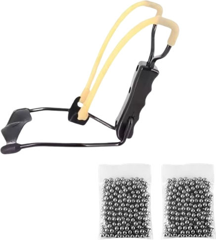 Set Profesional Praștie Metalică Suport pentru Încheietură 200 Bile de 7 mm Mâner Metalic Antiderapant 18 cm