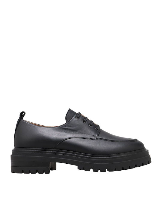 Δερμάτινα Γυναικεία Oxfords σε Μαύρο Χρώμα