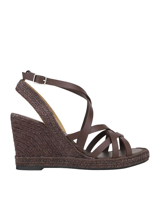 Women's Leather Platform Espadrilles Brown