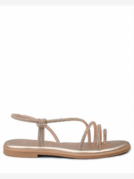 Leather Women's Flat Sandals Rose Gold Size 32 Copper