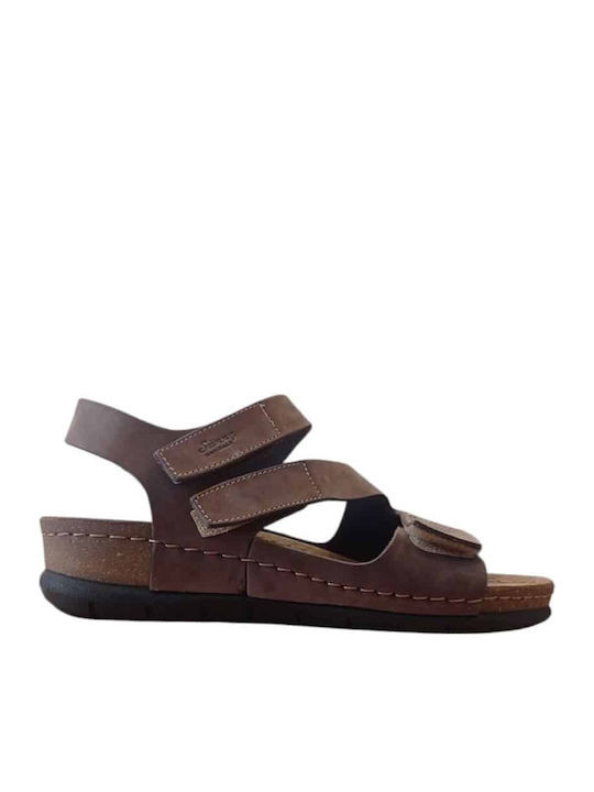 Leather Women's Flat Sandals Anatomic in Brown Color