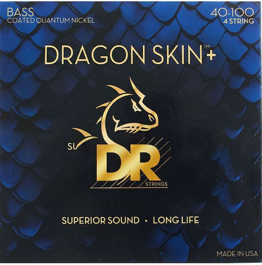Corzi pentru chitară bas electrică Dr Strings Dragon Skin+ Dbq 40 Coated Quantum Nickel 040-.100 Light Long Scale