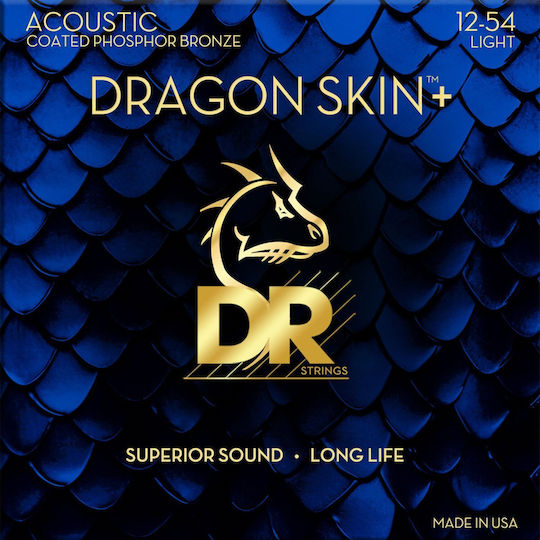 Dr Strings Dragon Skin+ Dap-12 Coated Phosphor Bronze Χορδές Ακουστικής Κιθάρας 012 054 Light