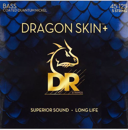 Dr Strings Dragon Skin+ Dbq5-45 Coated Quantum Nickel Strings for 5-String Electric Bass 045-.125 Medium Long Scale