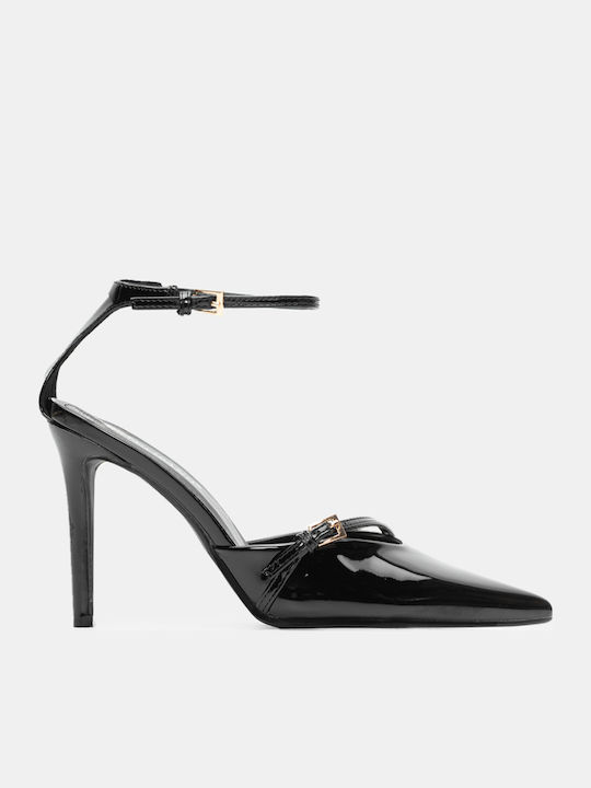 Luigi Pointed Toe Black Heels with Strap
