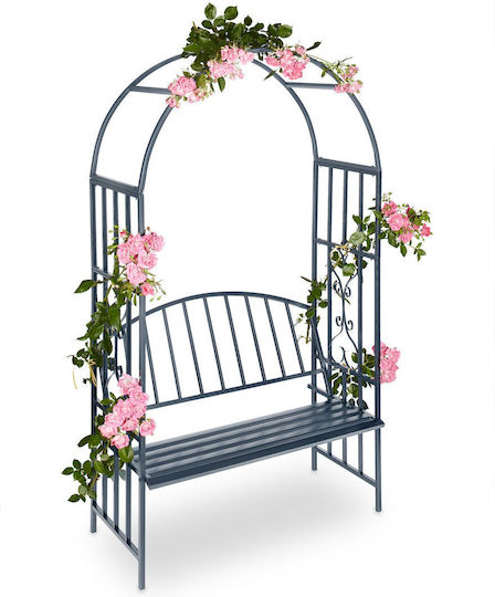 Arcadă Metalică de Grădină pentru Flori Cățărătoare Bancă 2 Persoane Antracit Dimensiuni 205 X 115 X 50 Cm Relaxdays