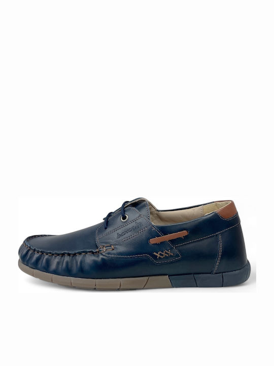 Boxer Men's Leather Boat Shoes Blue